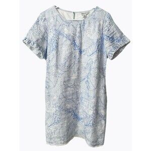 Tommy Bahama Womens Small Tropical Parrots & Palm Linen Mini Dress Blue & White